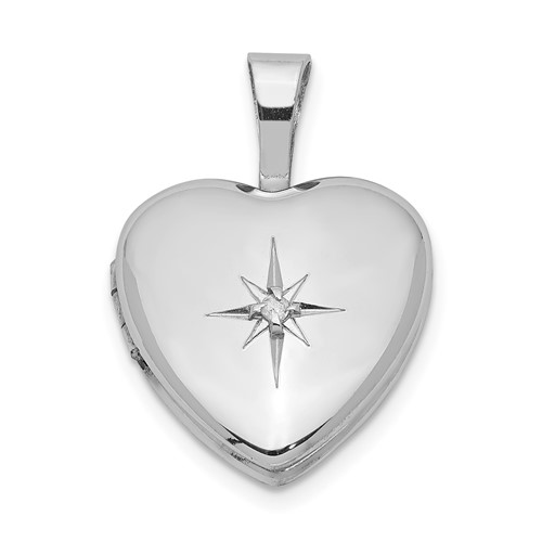 Sterling Silver Rhodium-plated Polished Diamond Star 12mm Heart Locket