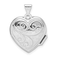 Sterling Silver Rhodium-plated Scrolled Design Reversible Same on Back Heart Locket view 3