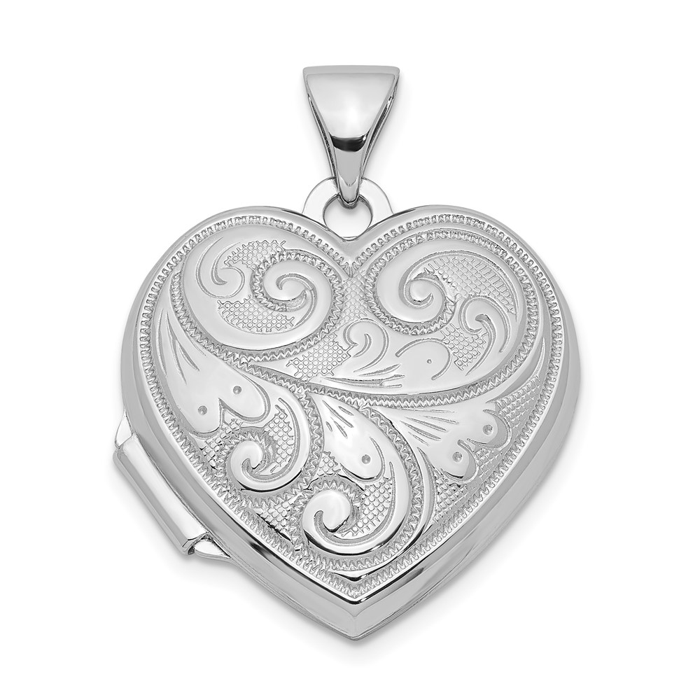 Sterling Silver Rhodium-plated Scrolled Design Reversible Same on Back Heart Locket