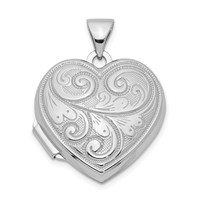 Sterling Silver Rhodium-plated Scrolled Design Reversible Same on Back Heart Locket view 1