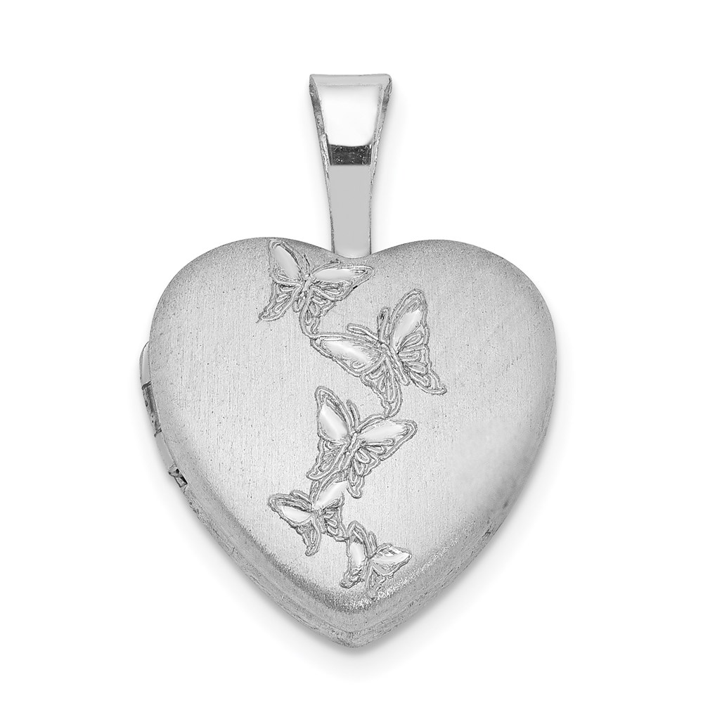 Sterling Silver Rhodium-plated Butterflies 12mm Heart Locket