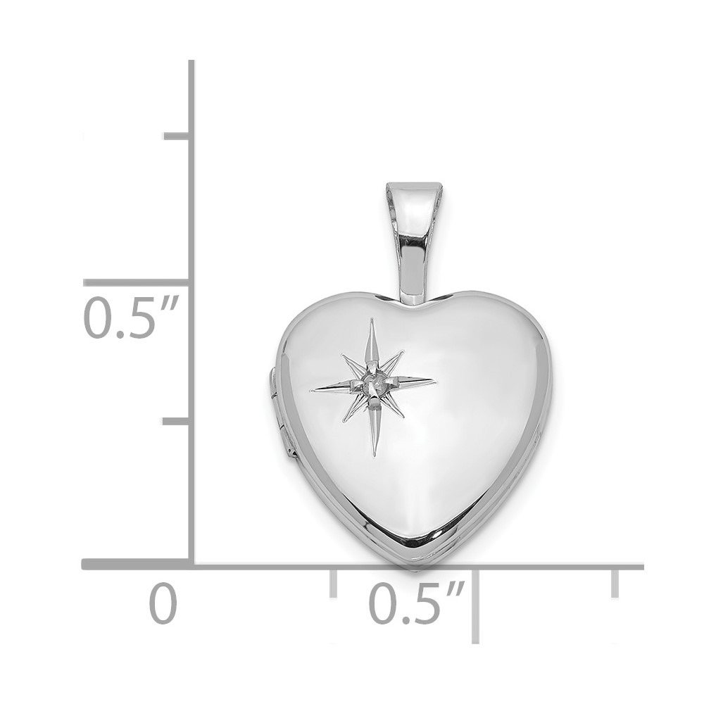 Sterling Silver Rhodium-plated Polished Diamond Star 12mm Heart Locket (QLS483)