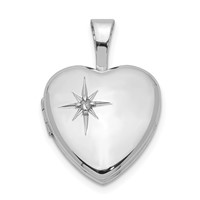 Sterling Silver Rhodium-plated Polished Diamond Star 12mm Heart Locket view 1