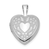 Sterling Silver Rhodium-plated Floral Heart Wings 12mm Heart Locket view 1