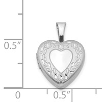 Sterling Silver Rhodium-plated Flower Border 12mm Heart Locket view 4