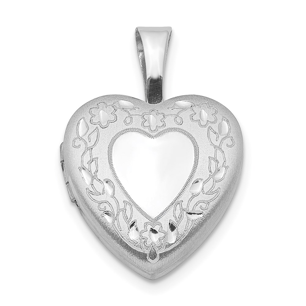 Sterling Silver Rhodium-plated Flower Border 12mm Heart Locket