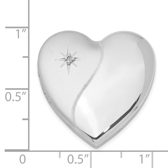 Sterling Silver RH-plated Satin/Polish Diamond 4 Photo Family Heart Locket