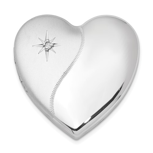 Sterling Silver Rhodium-plated Satin and Polished Diamond Star 4-Photo 24mm Family Heart Locket