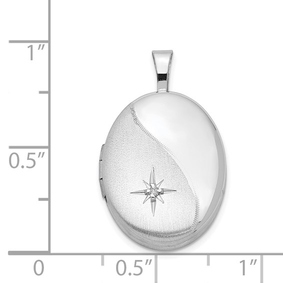 Sterling Silver Rhodium-plated 19mm Diamond Polished/Satin Star Oval Locket
