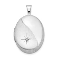 Sterling Silver Rhodium-plated Satin and Polished Diamond Star 19mm Oval Locket view 1