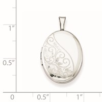 Sterling Silver Rhodium-plated Polished Front Satin Back Swirl Design 19mm Oval Locket view 4