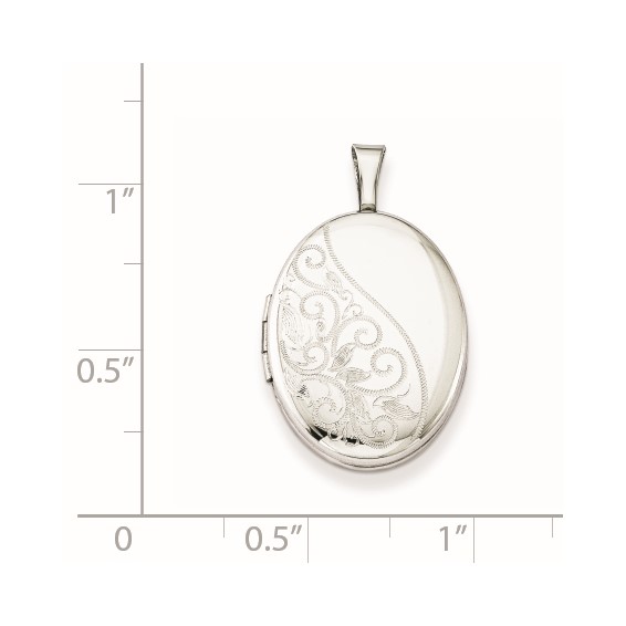 Sterling Silver Rhodium-plated Swirls 19mm Oval Locket