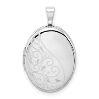 Sterling Silver Rhodium-plated Polished Front Satin Back Swirl Design 19mm Oval Locket view 1