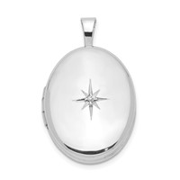 Sterling Silver Rhodium-plated Polished Diamond Star 19mm Oval Locket view 1