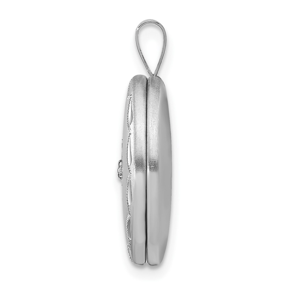 Sterling Silver Rhodium-plated & Diamond Side Scallops 19mm Oval Locket (QLS520)