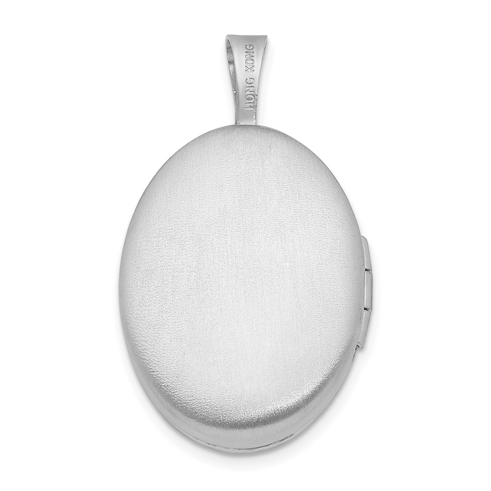 Sterling Silver Rhodium-plated & Diamond Side Scallops 19mm Oval Locket (QLS520)
