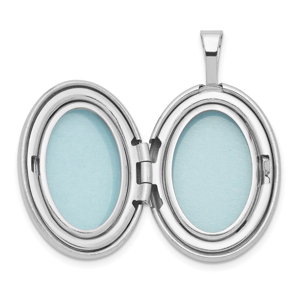Sterling Silver Rhodium-plated & Diamond Side Scallops 19mm Oval Locket (QLS520)