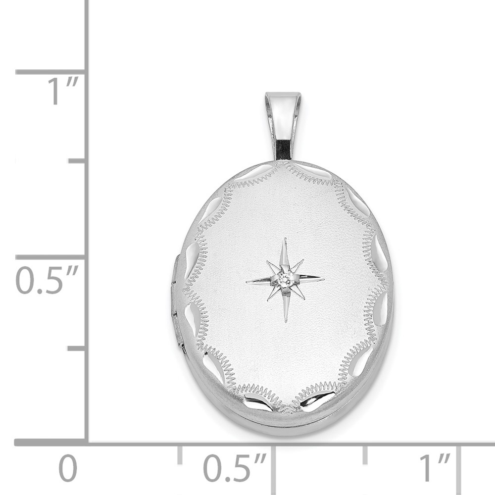 Sterling Silver Rhodium-plated & Diamond Side Scallops 19mm Oval Locket (QLS520)