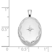 Sterling Silver Rhodium-plated Diamond Star Scalloped Border 19mm Oval Locket view 4