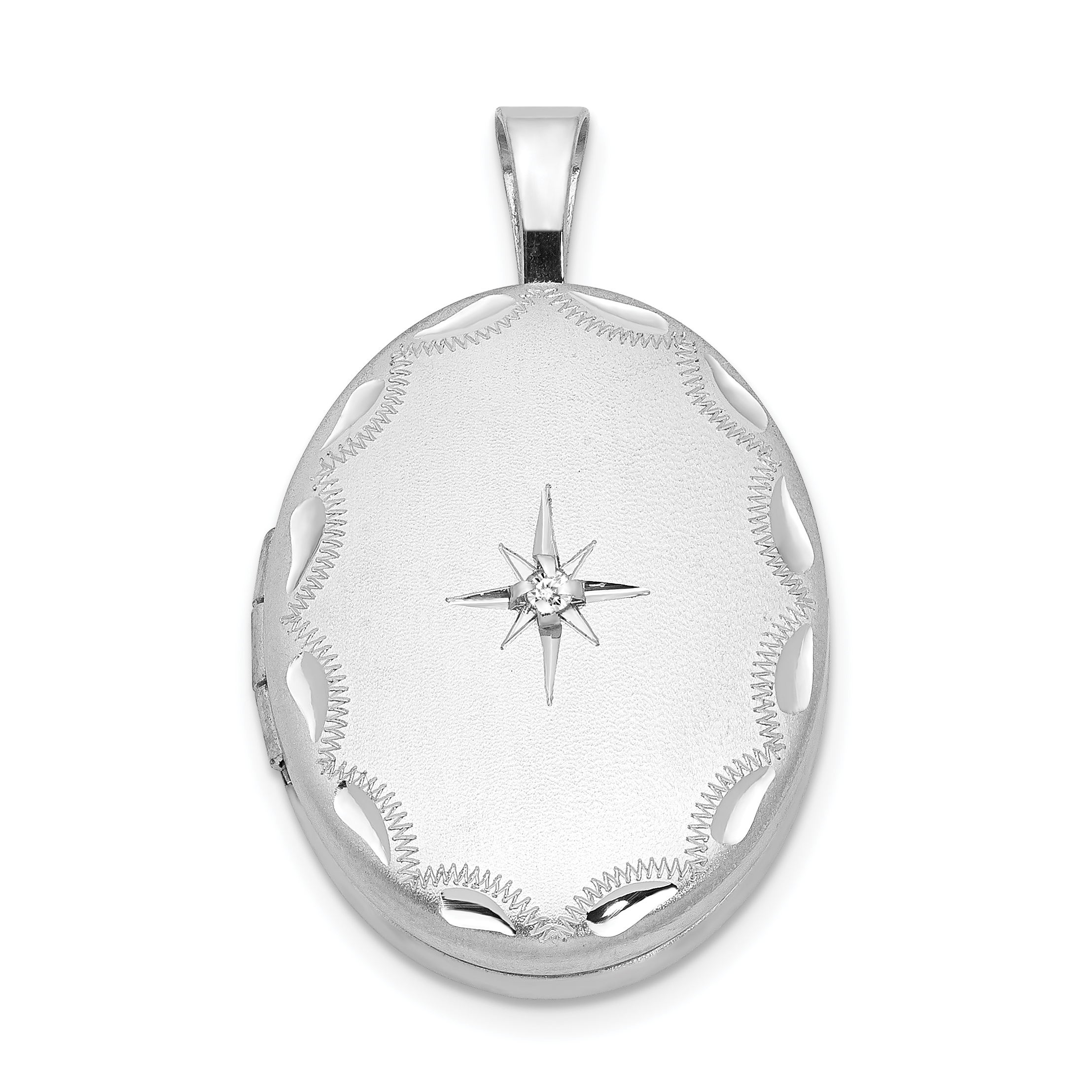 Sterling Silver Rhodium-plated & Diamond Side Scallops 19mm Oval Locket (QLS520)
