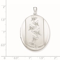 Sterling Silver Rhodium-plated Satin Diamond-cut Butterflies 34mm Oval Locket view 4