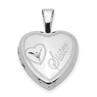Sterling Silver Rhodium-plated & Diamond Sister Heart 12mm Heart Locket view 1