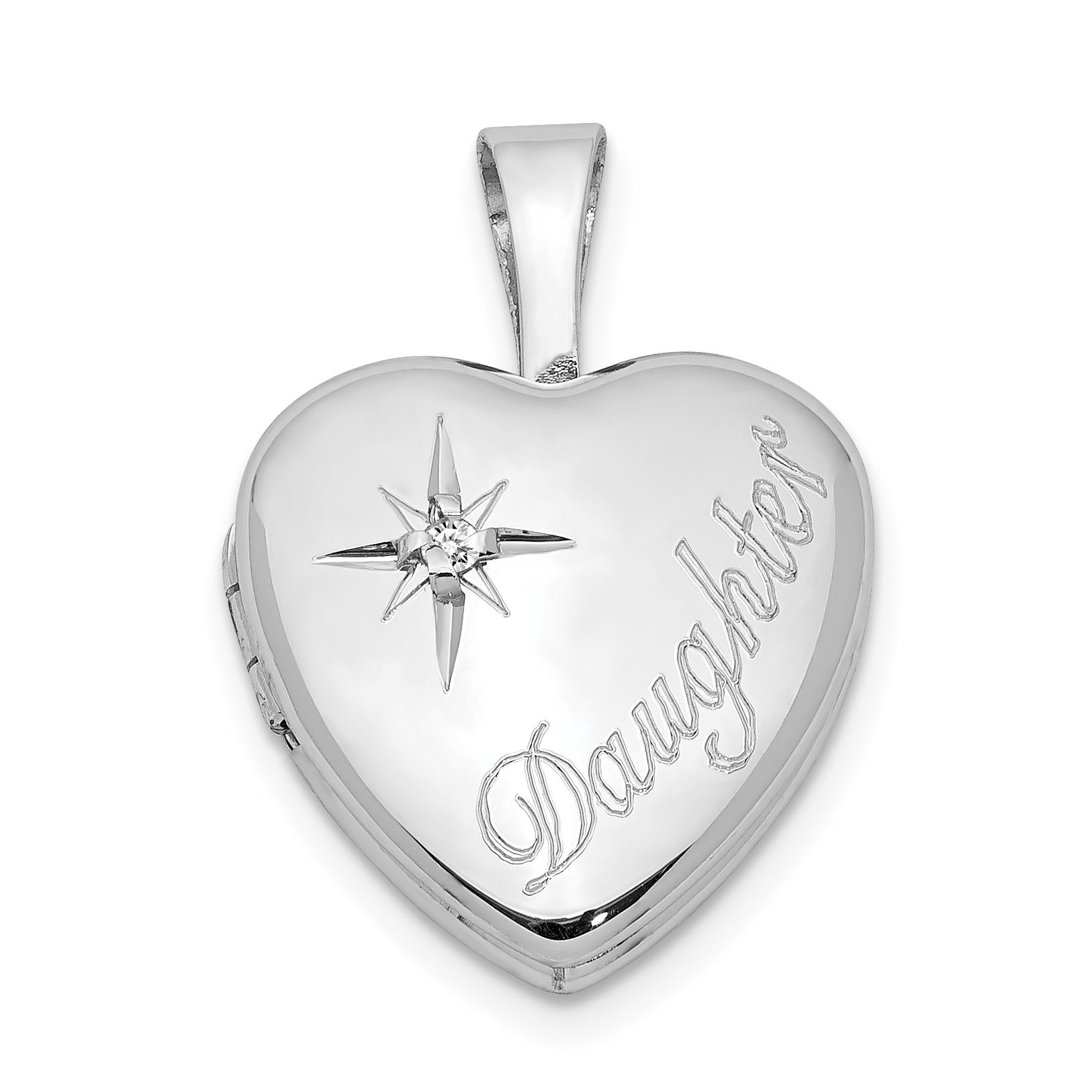 Sterling Silver Rhodium-plated & Diamond Daughter 12mm Heart Locket (QLS531)