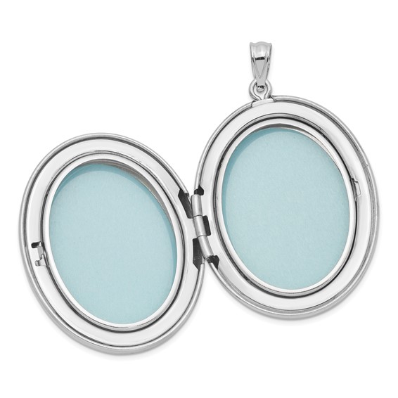 Sterling Silver Rhod-plated Enameled Floral Grandma 34mm Oval Locket