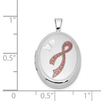 Sterling Silver Rhodium-plated Enameled Pink Ribbon 19mm Oval Locket view 4
