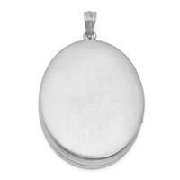 Sterling Silver Rhodium-plated Satin and Polished Pink and Green Enameled Rose 34mm Oval Locket view 3