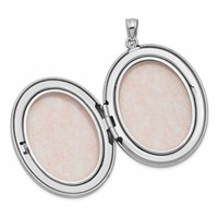 Sterling Silver Rhodium-plated Satin and Polished Pink and Green Enameled Rose 34mm Oval Locket view 5