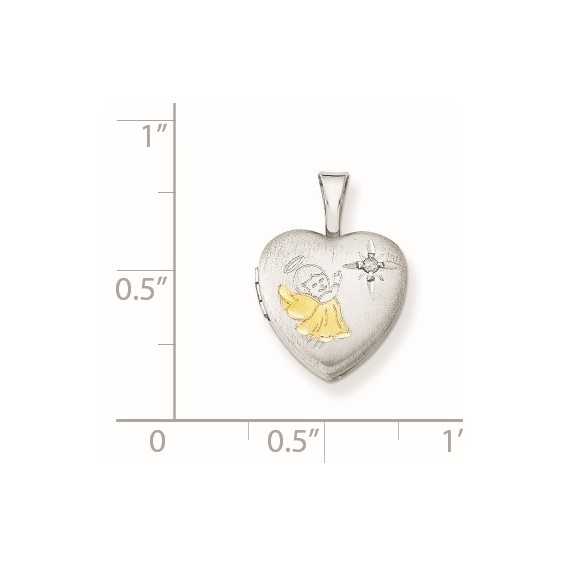Sterling Silver Rhodium & Gold-plated & Diamond Angel 12mm Heart Locket