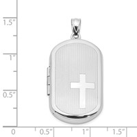 Sterling Silver Rhodium-plated Polished Front Satin Back Cross 30x19mm Rectangle Locket view 4