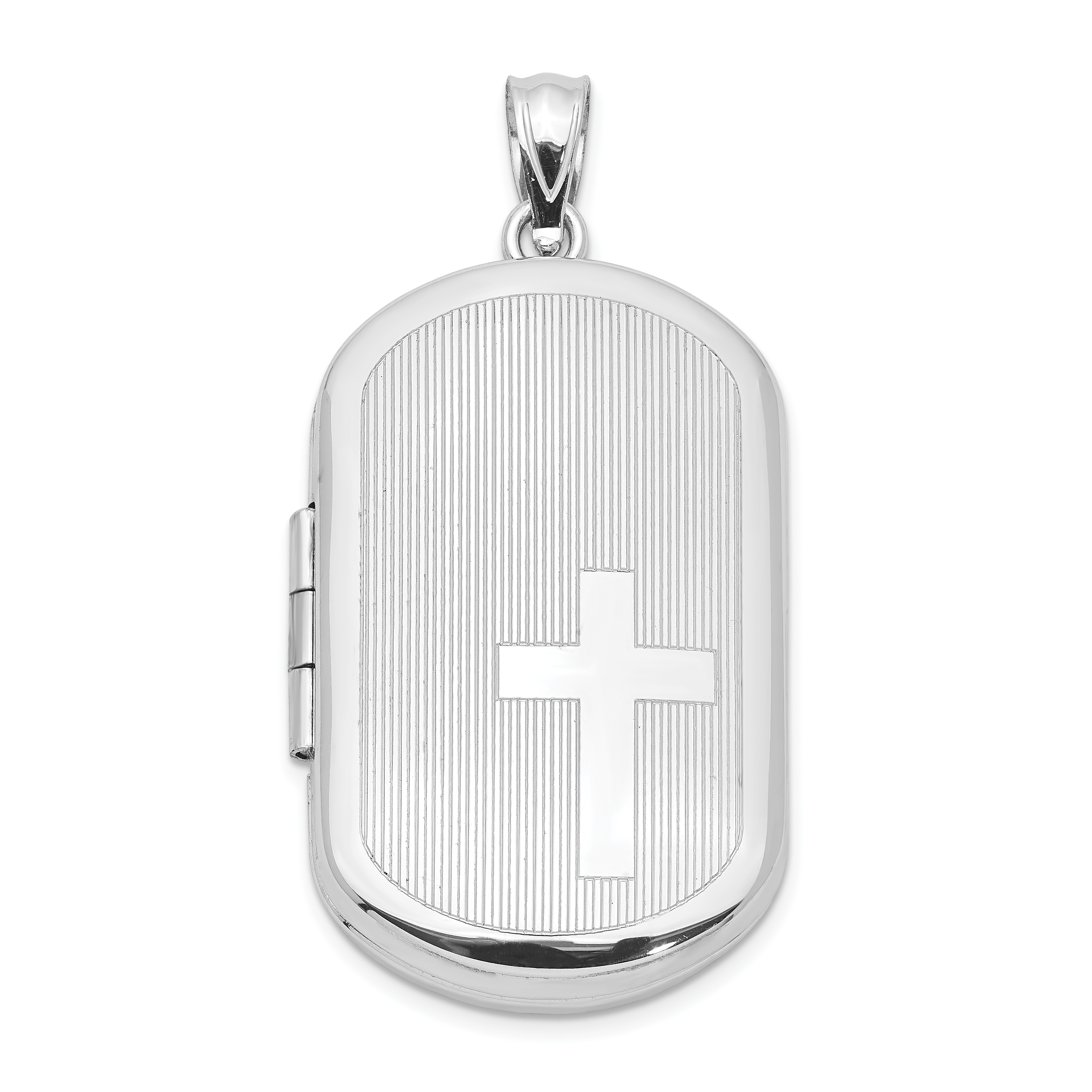 Sterling Silver Rhodium-plated Cross Rectangular Locket (QLS561)