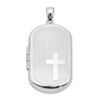 Sterling Silver Rhodium-plated Polished Front Satin Back Cross 30x19mm Rectangle Locket view 1