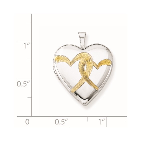 Sterling Silver Rhodium-plated Gold-plated Linked Hearts 20mm Heart Locket