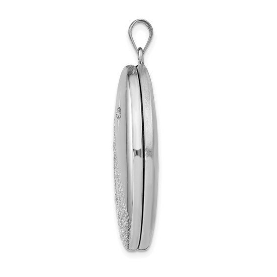Sterling Silver Rhodium-plated & Diamond Footprints 34mm Oval Locket
