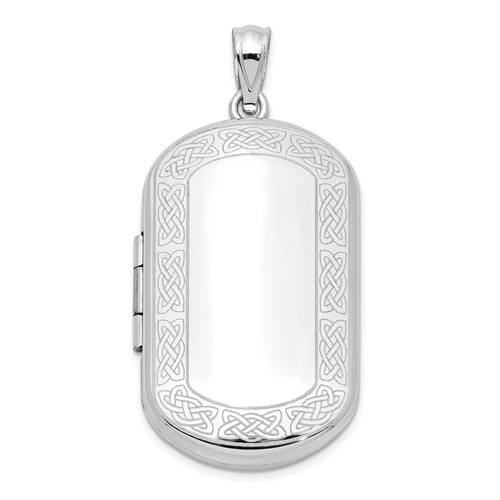 Sterling Silver Rhodium-plated Polished Front Satin Back Celtic Border 30x 19mm Rectangle Locket