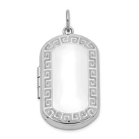 Sterling Silver Rhodium-plated Polished Front Satin Back Greek Key Border 30x 19mm Rectangle Locket view 1