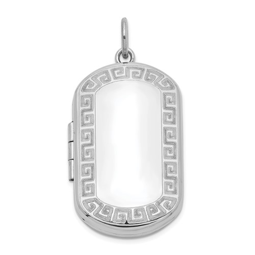 Sterling Silver Rhodium-plated Polished Front Satin Back Greek Key Border 30x 19mm Rectangle Locket