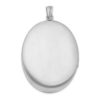 Sterling Silver Rhodium-plated Polished Front Satin Back Diamond Star with Swirl Border 34mm Oval Locket view 3