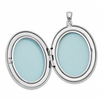 Sterling Silver Rhodium-plated Polished Front Satin Back Diamond Star with Swirl Border 34mm Oval Locket view 5