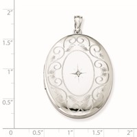 Sterling Silver Rhodium-plated Polished Front Satin Back Diamond Star with Swirl Border 34mm Oval Locket view 4
