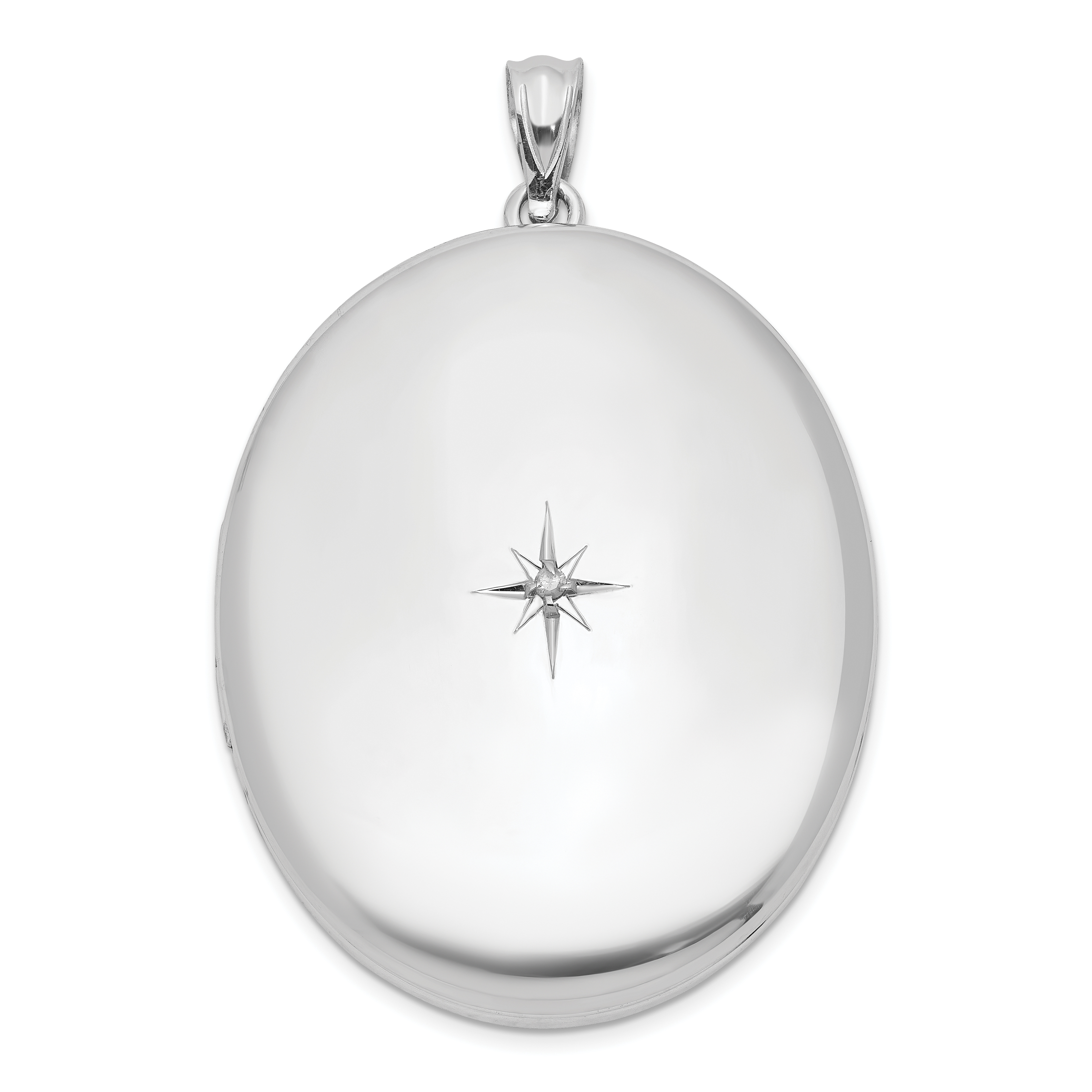 Sterling Silver Rhodium-plated & Diamond Polished 34mm Oval Locket (QLS580)