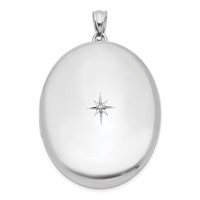 Sterling Silver Rhodium-plated Polished Diamond Star 34mm Oval Locket view 1