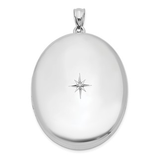 Sterling Silver Rhodium-plated & Diamond Polished 34mm Oval Locket