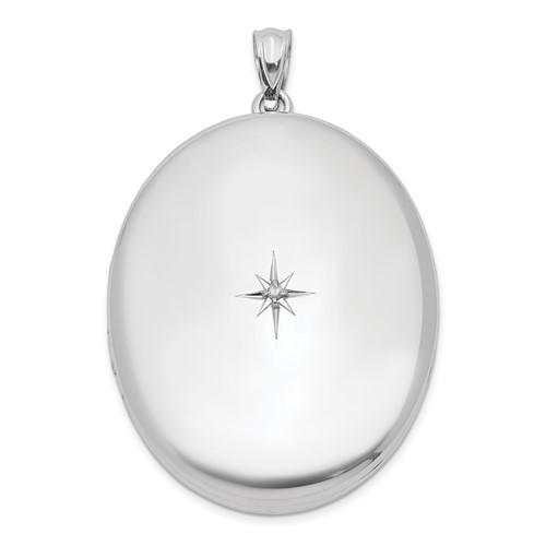 Sterling Silver Rhodium-plated Polished Diamond Star 34mm Oval Locket