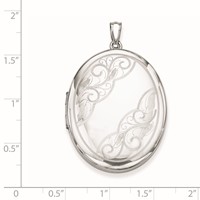 Sterling Silver Rhodium-plated Polished Front Satin Back Swirl Design 34mm Oval Locket view 4