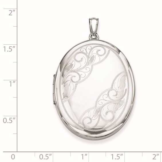 Sterling Silver Rhodium-plated W/ Side Swirls 34mm Oval Locket