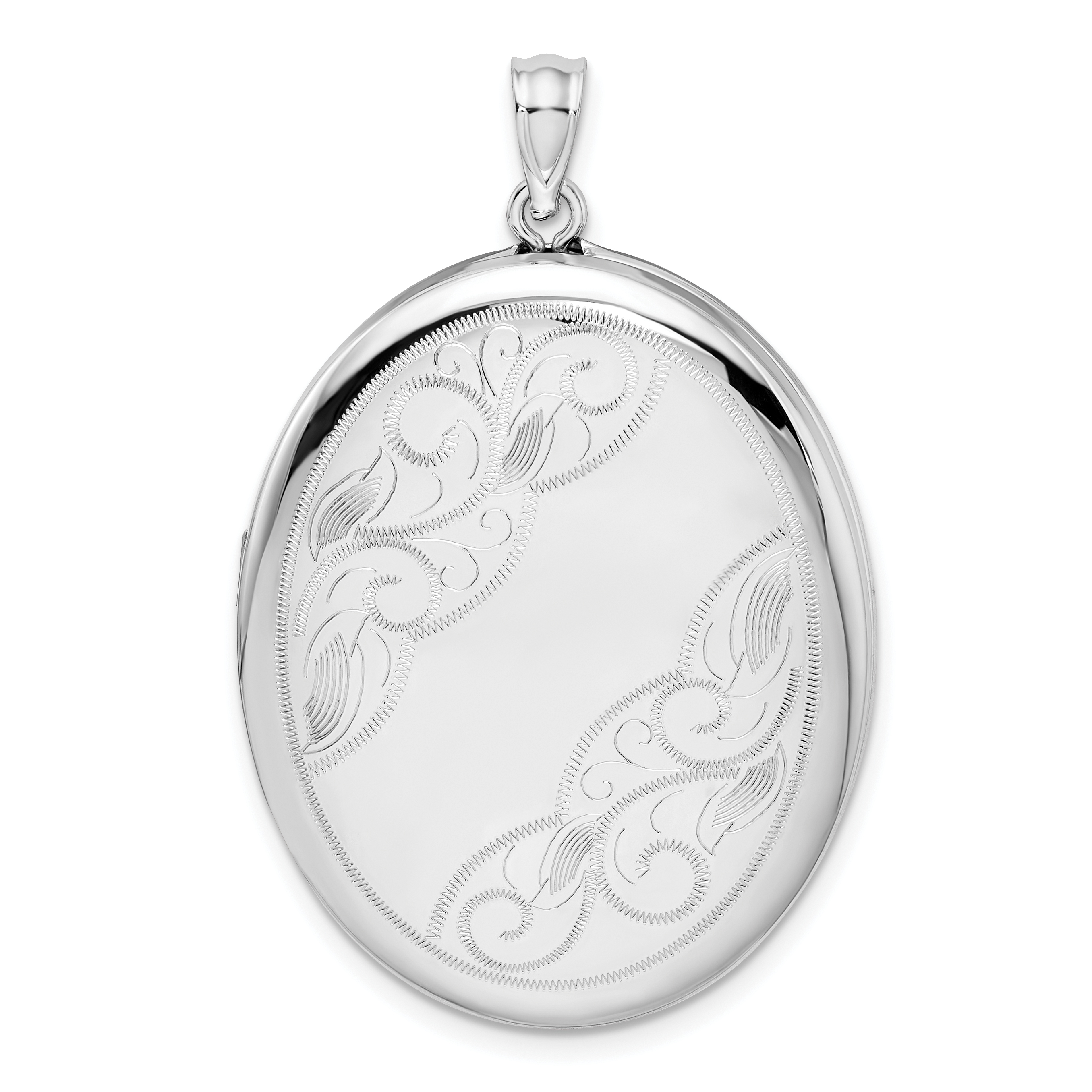 Sterling Silver Rhodium-plated W/ Side Swirls 34mm Oval Locket (QLS583)